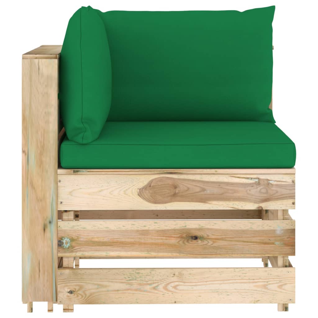 vidaXL Muebles de jardín 3 piezas con cojines madera impregnada verde
