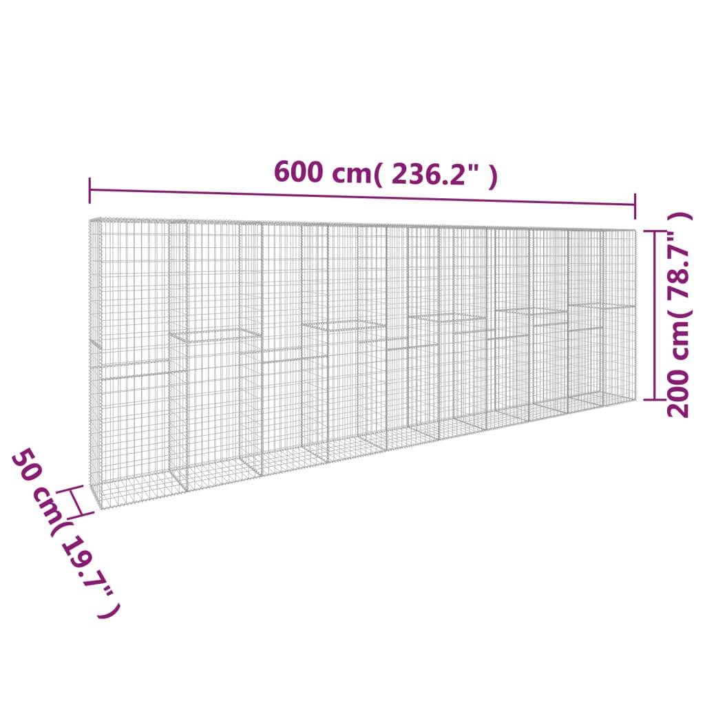 vidaXL Muro de gaviones con cubierta acero galvanizado 600x50x200 cm
