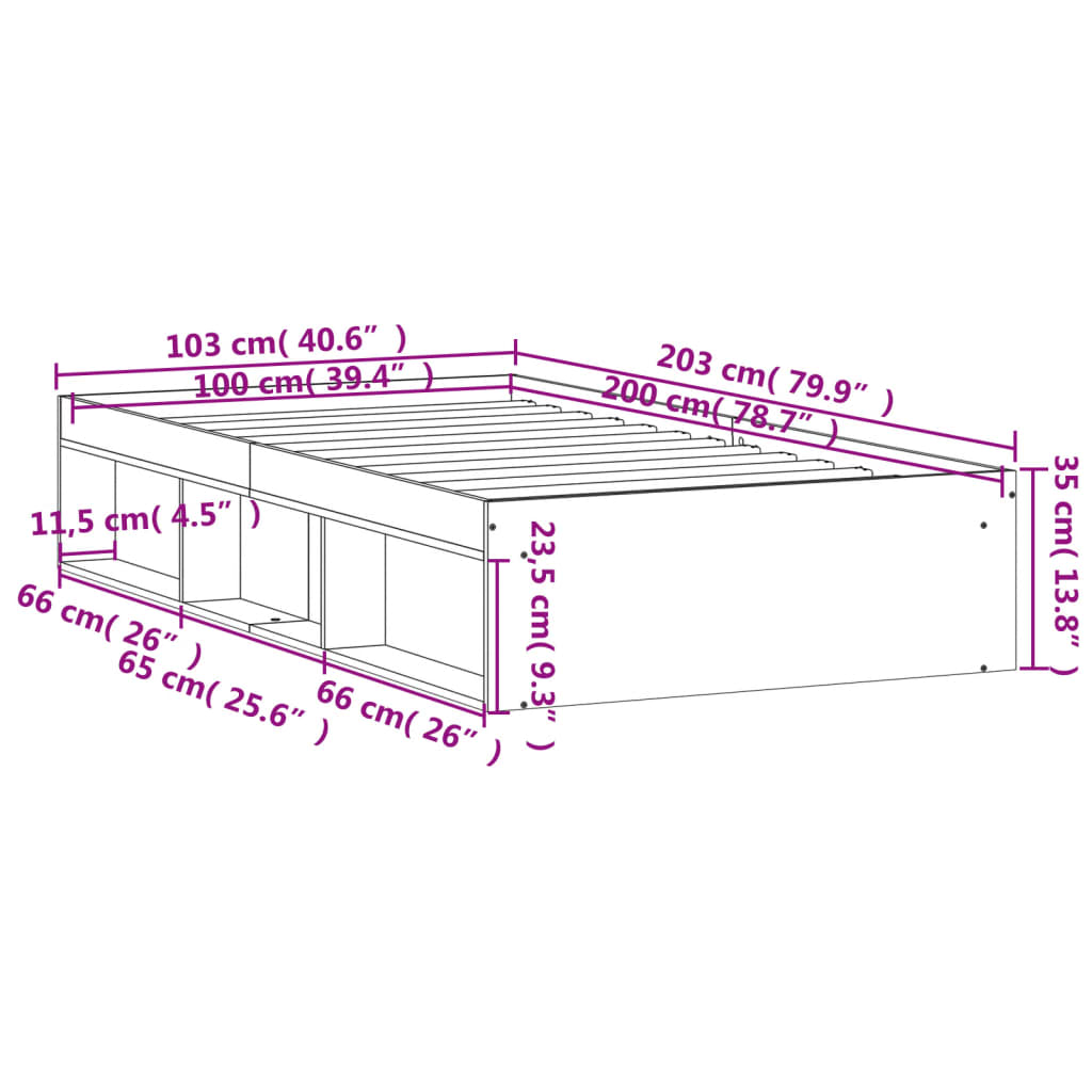 vidaXL Estructura de cama gris Sonoma 100x200 cm