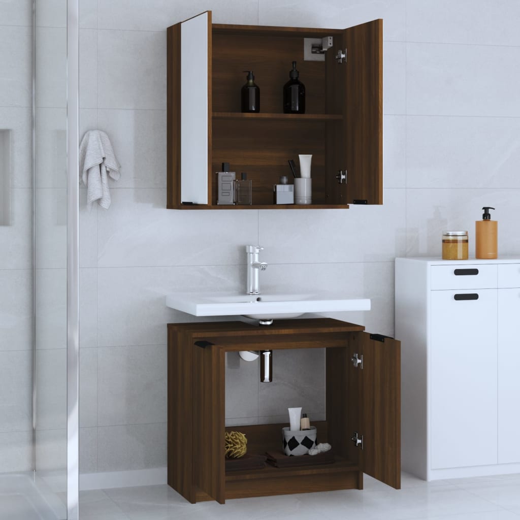 vidaXL Set de muebles de baño 2 pzas madera de ingeniería marrón roble