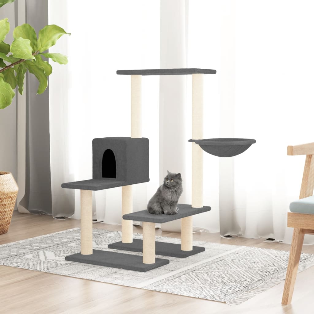 vidaXL Rascador para gatos con postes de sisal gris oscuro 94,5 cm