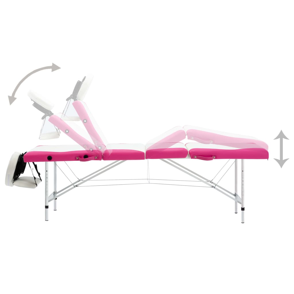 vidaXL Camilla de masaje plegable 4 zonas aluminio blanco y rosa