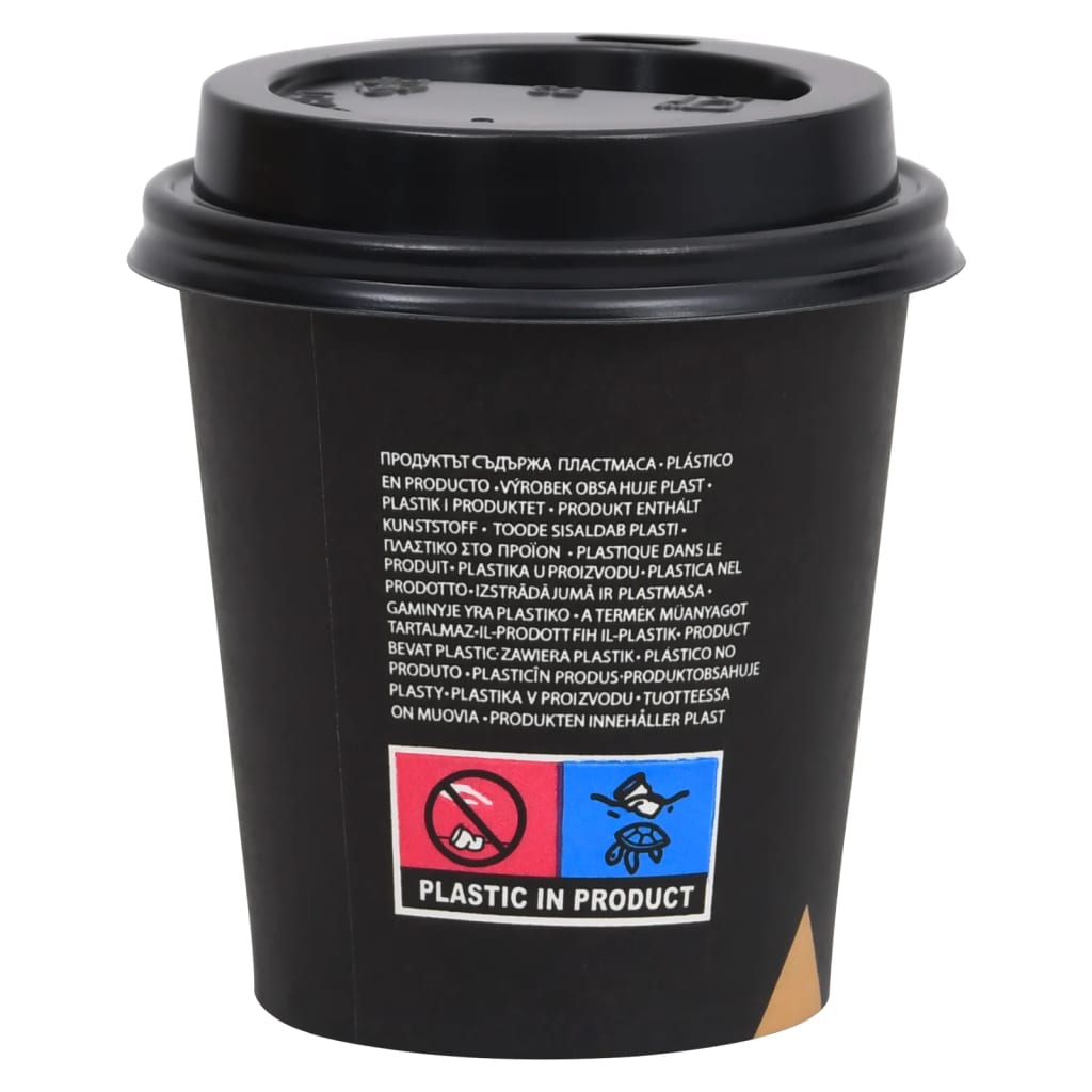 vidaXL Vasos de café con tapa 200 ml 1000 uds negro