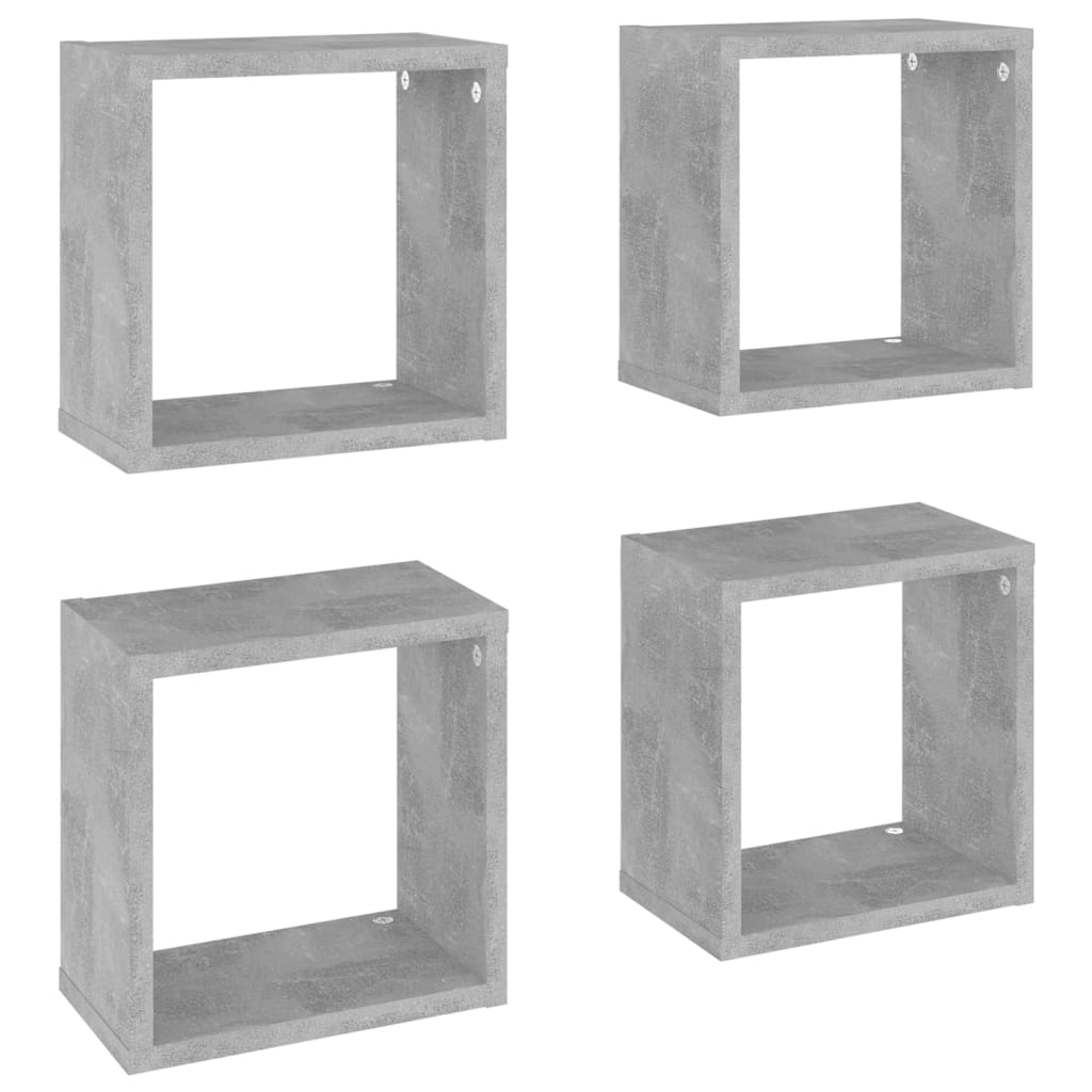 vidaXL Estantes cubo de pared 4 unidades gris hormigón 26x15x26 cm