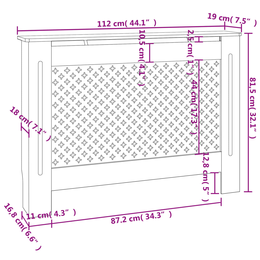 vidaXL Cubierta para radiador MDF 112x19x81,5cm