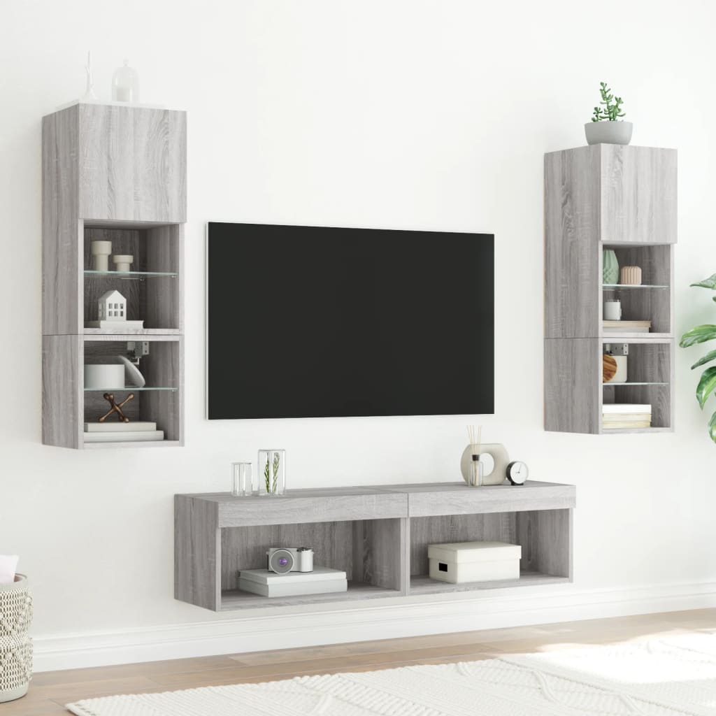 vidaXL Muebles de TV con luces LED 2 uds gris Sonoma 60x30x30 cm
