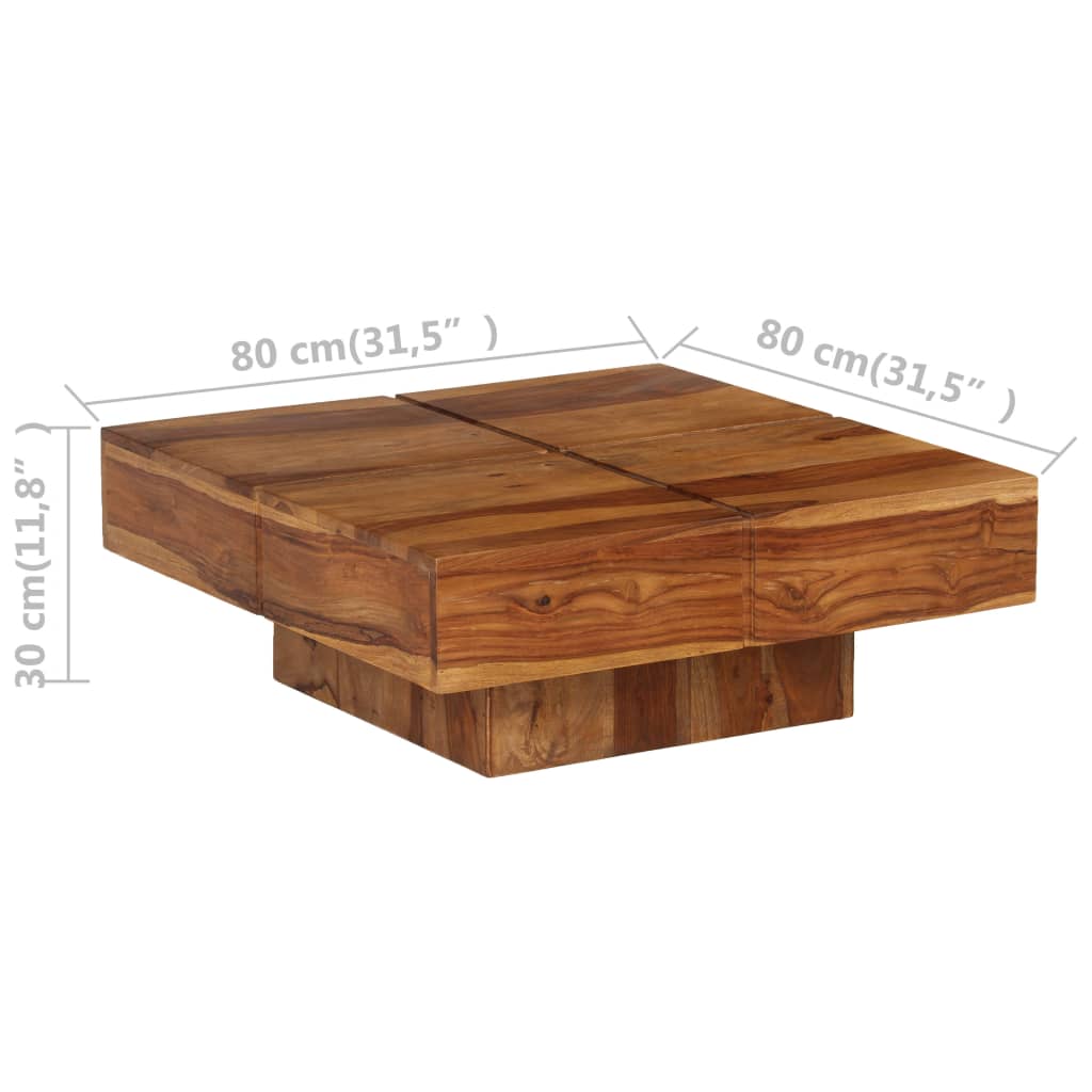 vidaXL Mesa de centro de madera maciza de acacia 80x80x30 cm