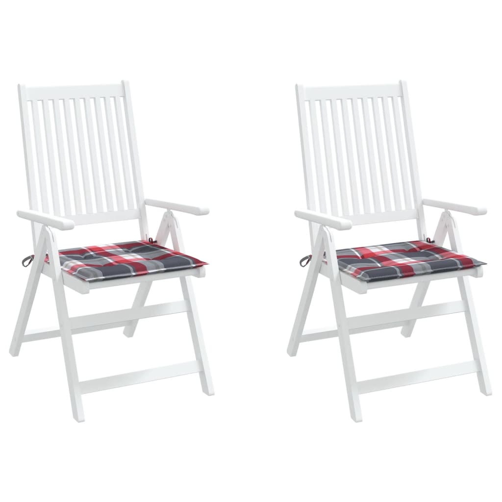 vidaXL Cojines de silla de jardín 2 uds tela a cuadros rojo 40x40x3 cm