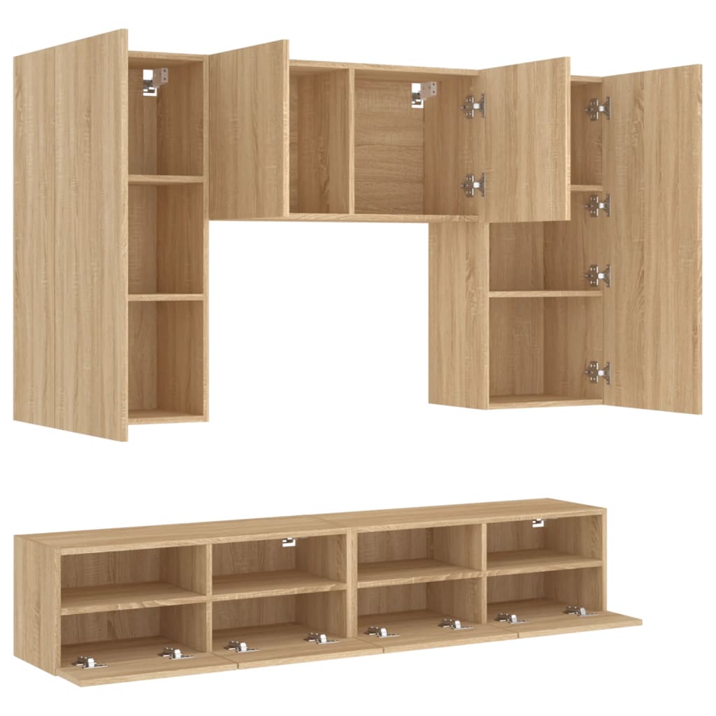 vidaXL Muebles de TV de pared 5 pzas madera de ingeniería roble Sonoma