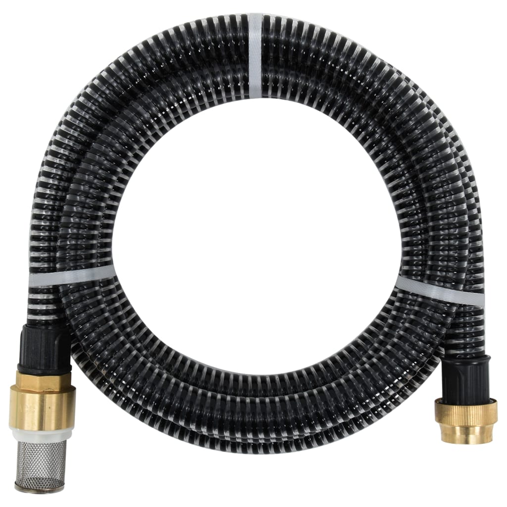 vidaXL Manguera de succión con conectores de latón PVC negro 29 mm 5 m
