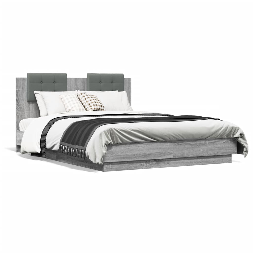 vidaXL Estructura de cama cabecero luces LED gris Sonoma 140x190 cm