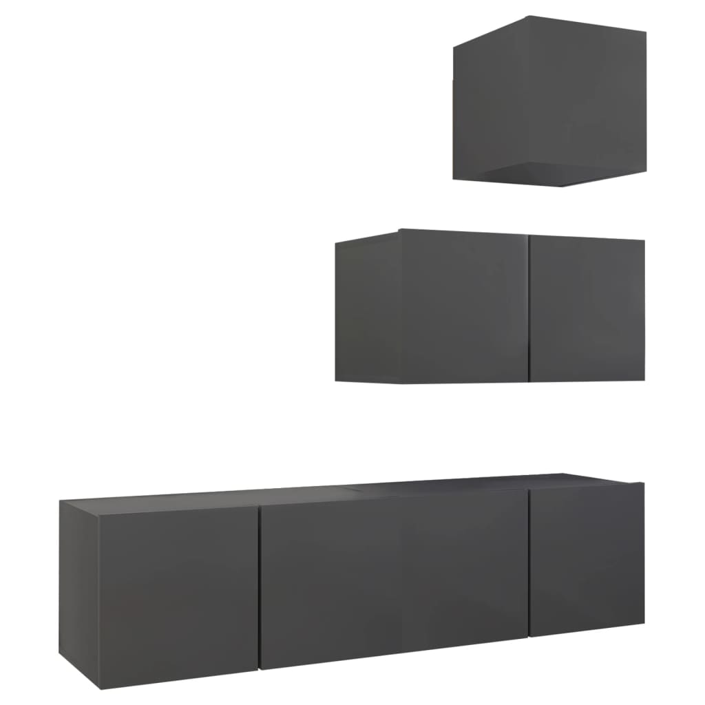 vidaXL Set de muebles de salón 4 piezas madera ingeniería gris