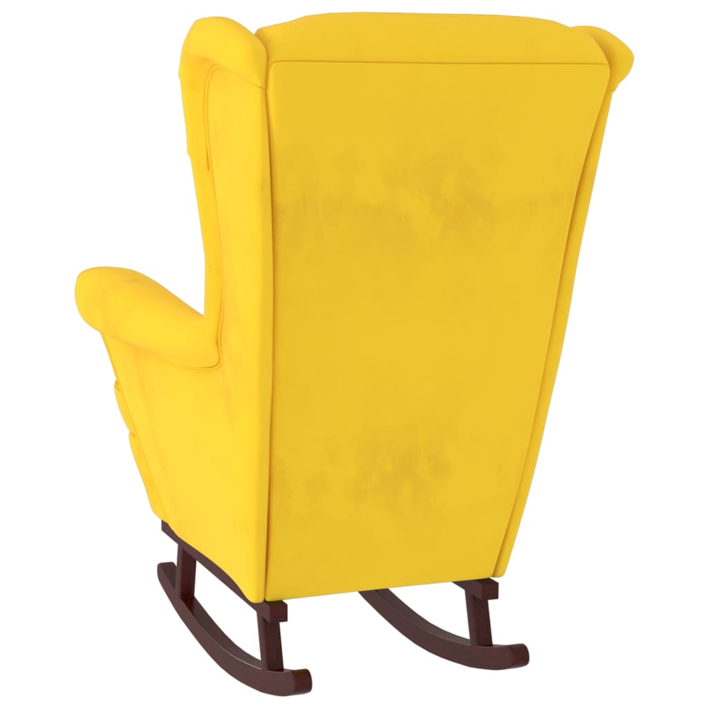 vidaXL Silla mecedora patas de madera de caucho terciopelo amarillo