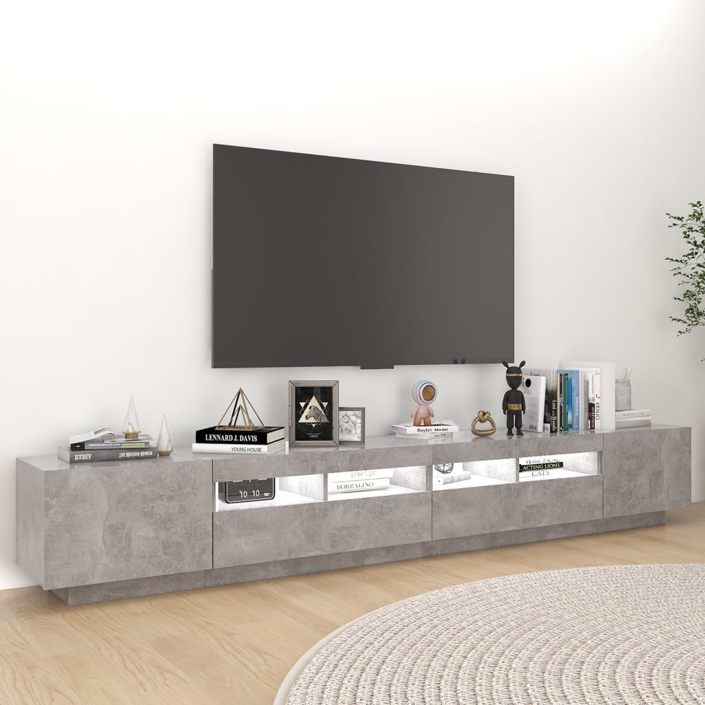 vidaXL Mueble para TV con luces LED gris hormigón 260x35x40 cm