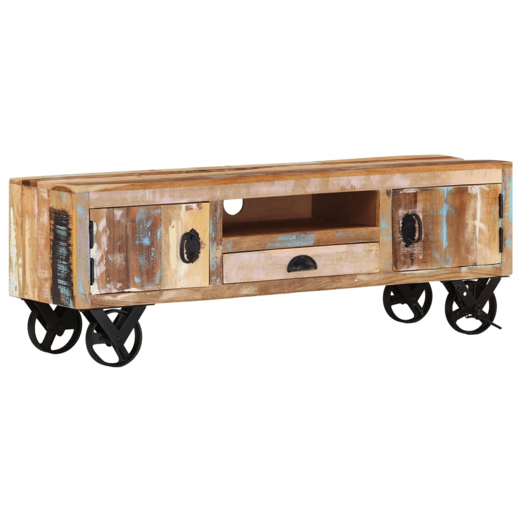 vidaXL Mueble de TV con ruedas madera maciza reciclada 110x30x37 cm