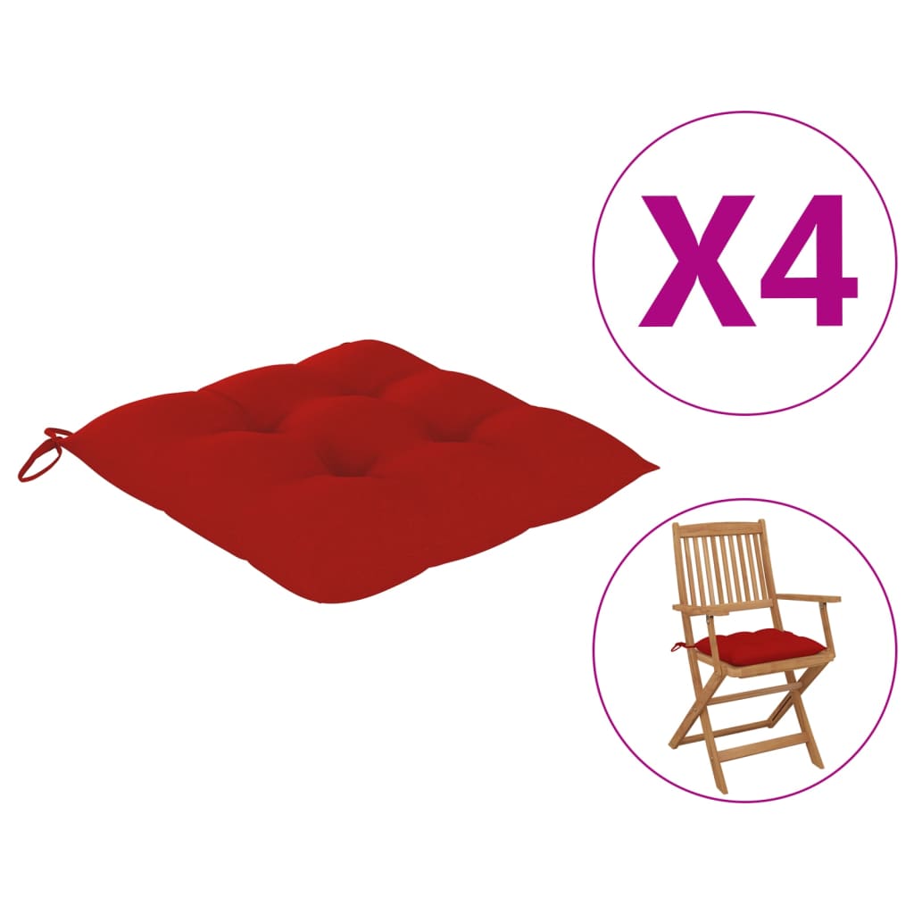 vidaXL Cojines para silla 4 unidades 40x40x8 cm rojo