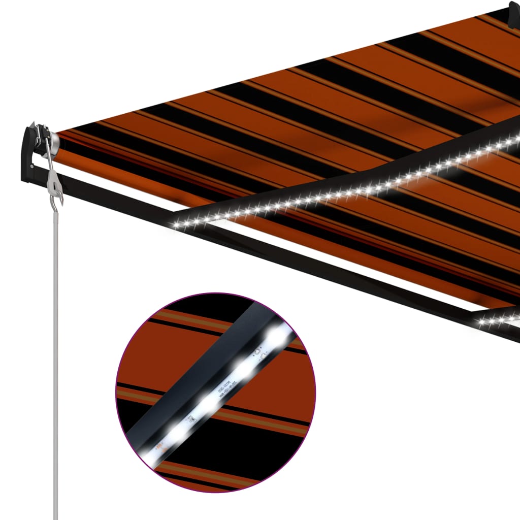 vidaXL Toldo retráctil sensor de viento y LED naranja marrón 600x300cm