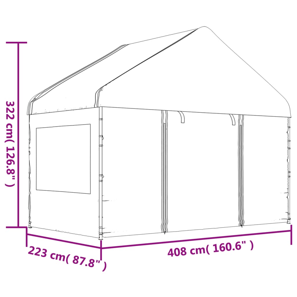 vidaXL Cenador con techo polietileno blanco 4,08x2,23x3,22 m