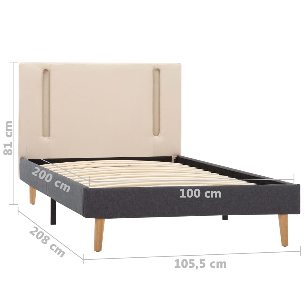 vidaXL Estructura de cama con LED tela crema y gris oscuro 100x200 cm