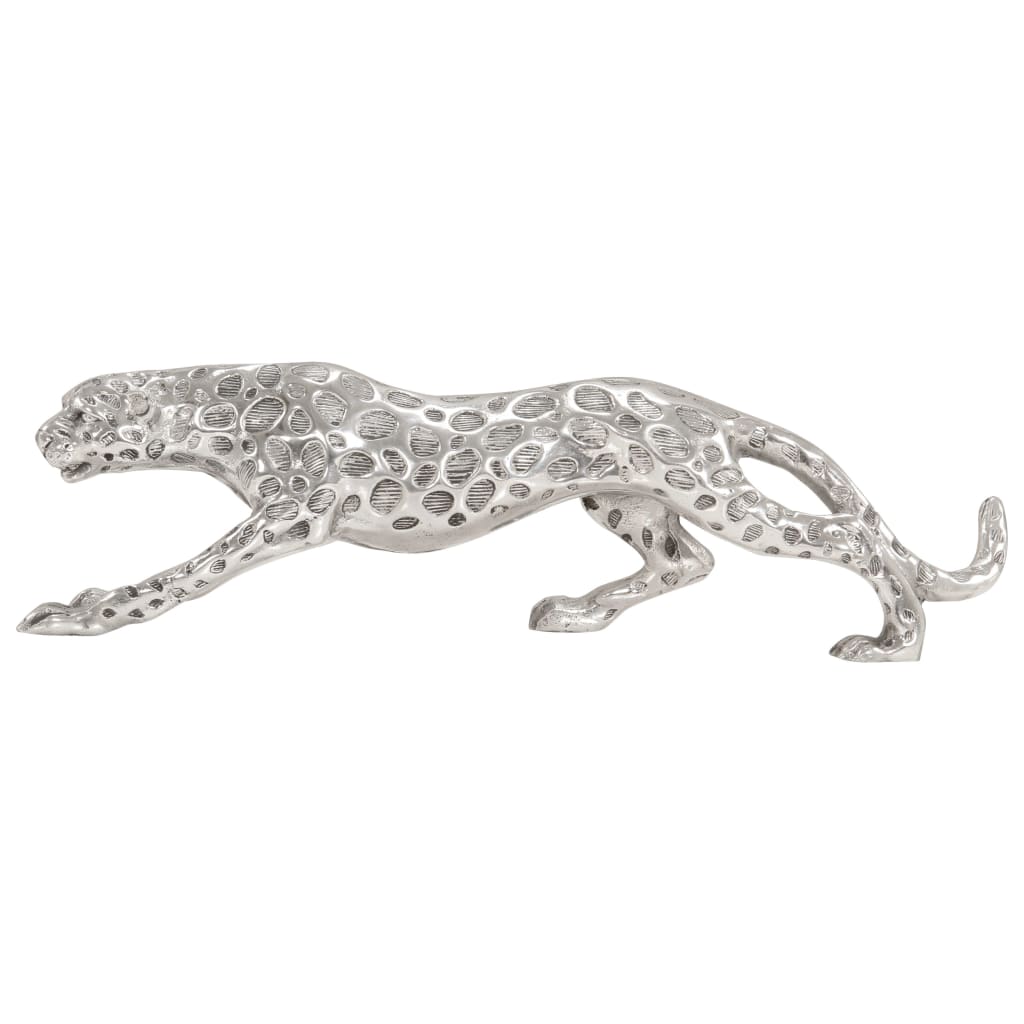 vidaXL Figura de jaguar de aluminio macizo 50x10x14 cm plateada