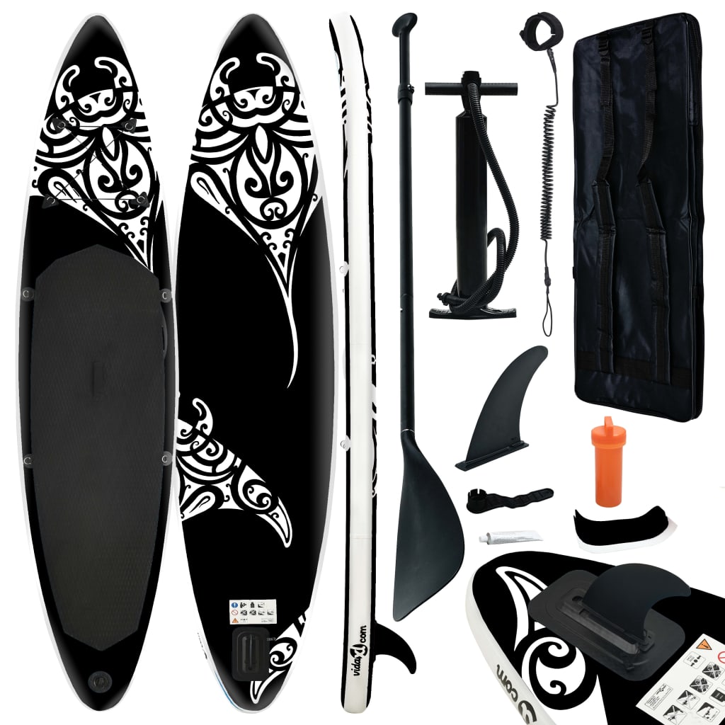vidaXL Juego de tabla de paddle surf inflable negra 366x76x15 cm