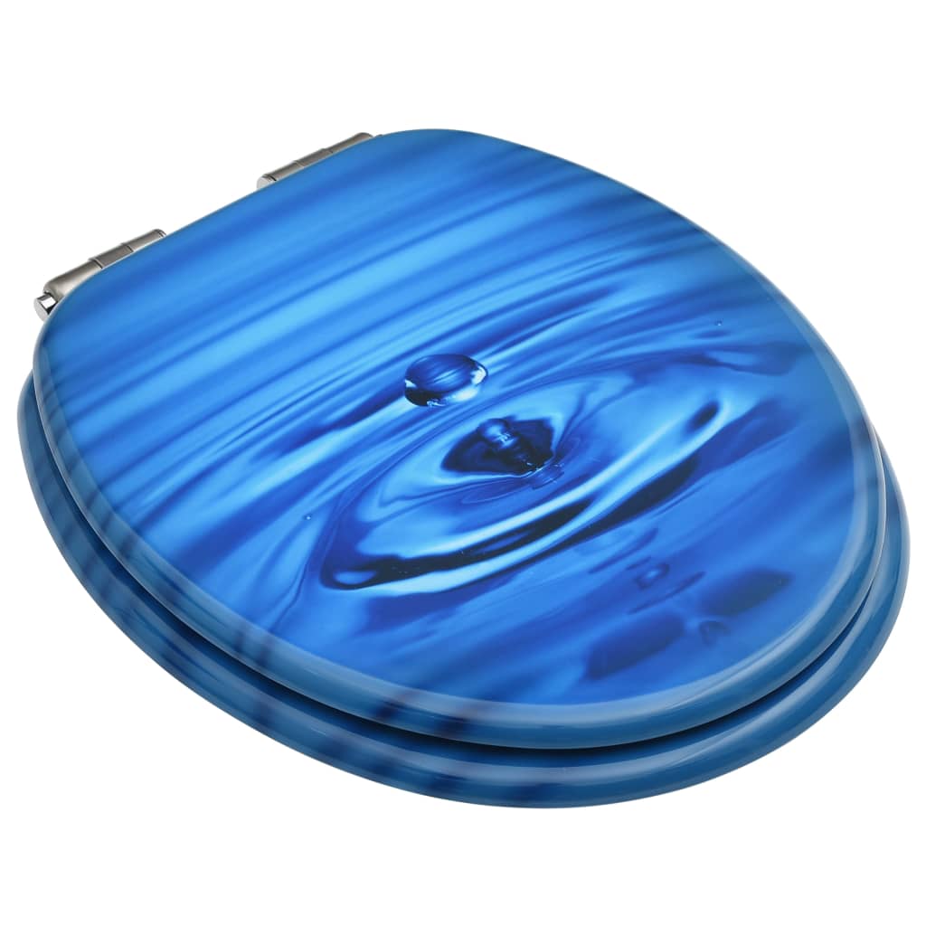 vidaXL Asiento WC tapa cierre suave 2 uds MDF azul diseño gota de agua