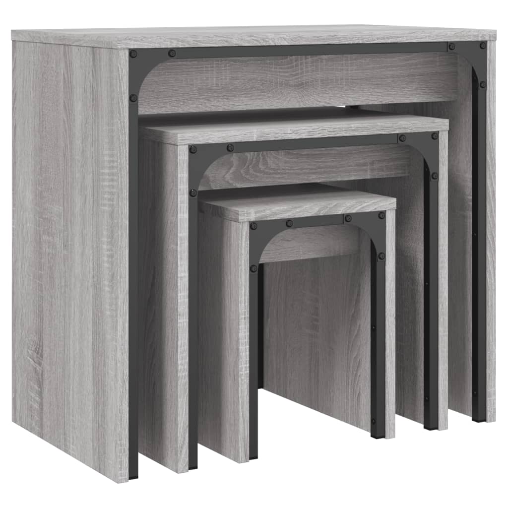 vidaXL Mesas de centro apilables 3 pzas madera ingeniería gris Sonoma
