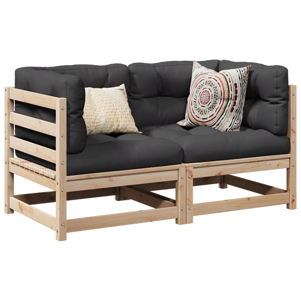 vidaXL Set de sofás jardín 2 pzas con cojines madera maciza pino