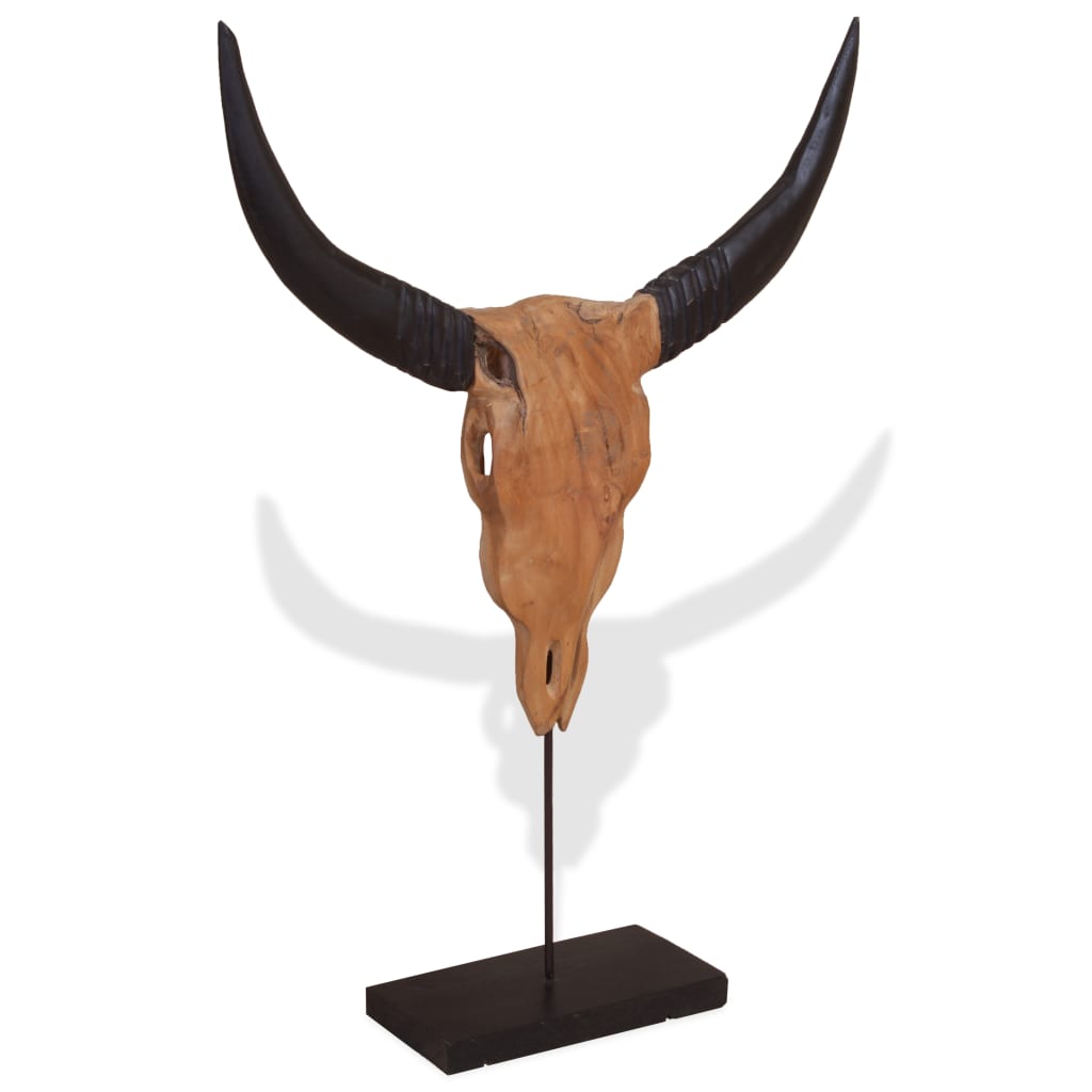 vidaXL Escultura de cráneo de toro de madera de teca 66x15x88 cm