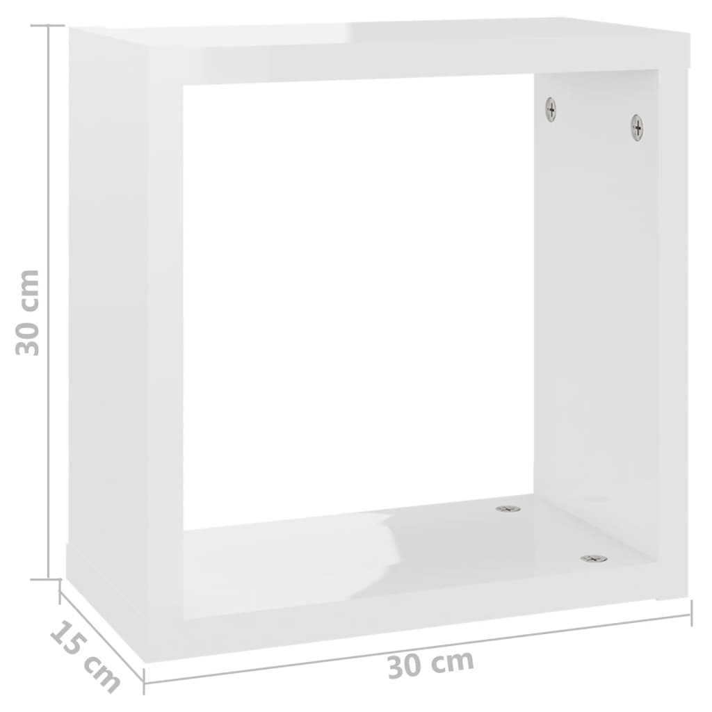 vidaXL Estantes cubos pared 6 uds aglomerado blanco brillo 30x15x30 cm