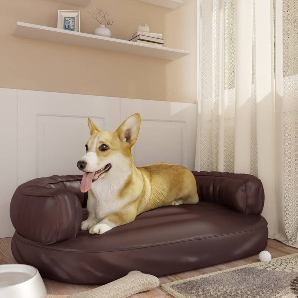 vidaXL Cama para perros de espuma cuero sintético marrón 88x65 cm
