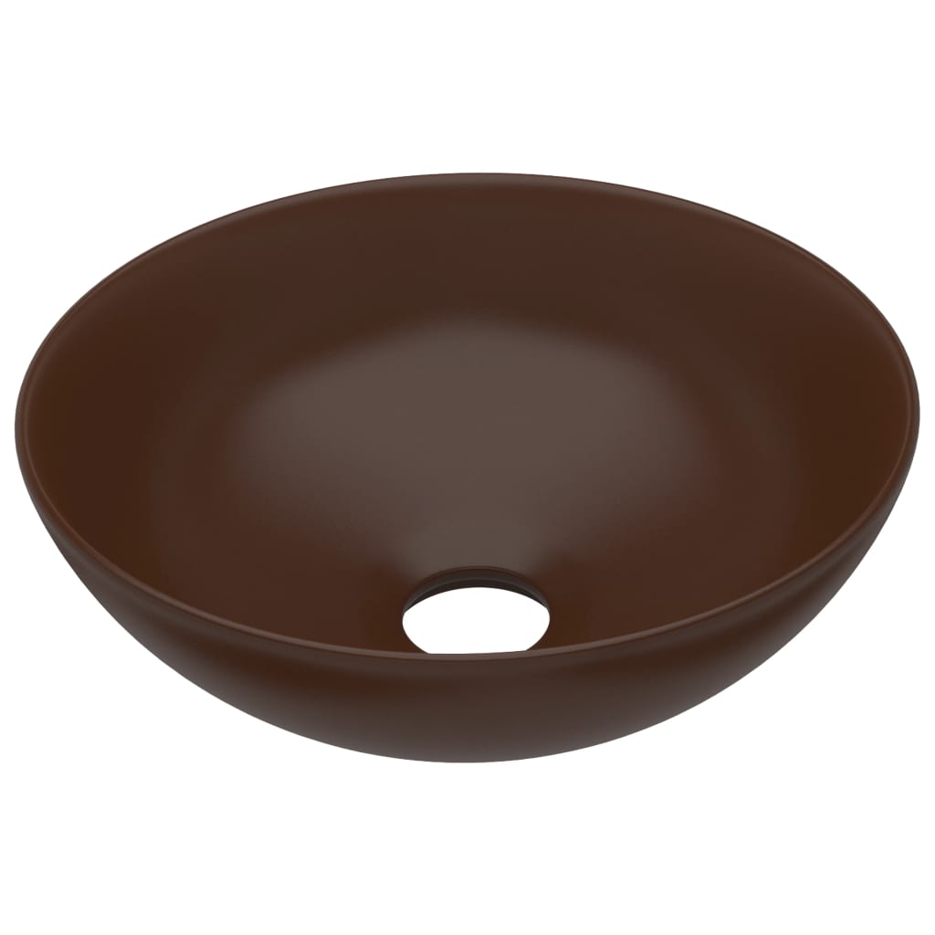 vidaXL Lavabo de cuarto de baño redondo cerámica marrón oscuro