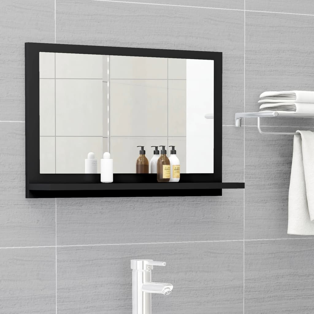 vidaXL Espejo de baño madera contrachapada negro 60x10,5x37 cm