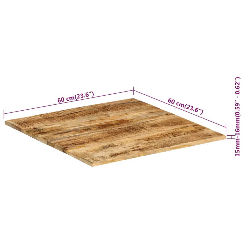vidaXL Tablero de mesa de madera maciza de mango 15-16 mm 60x60 cm