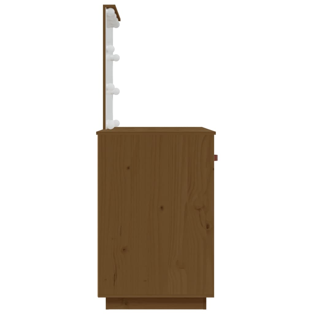 vidaXL Mesa tocador LED madera maciza pino marrón miel 95x50x133,5 cm
