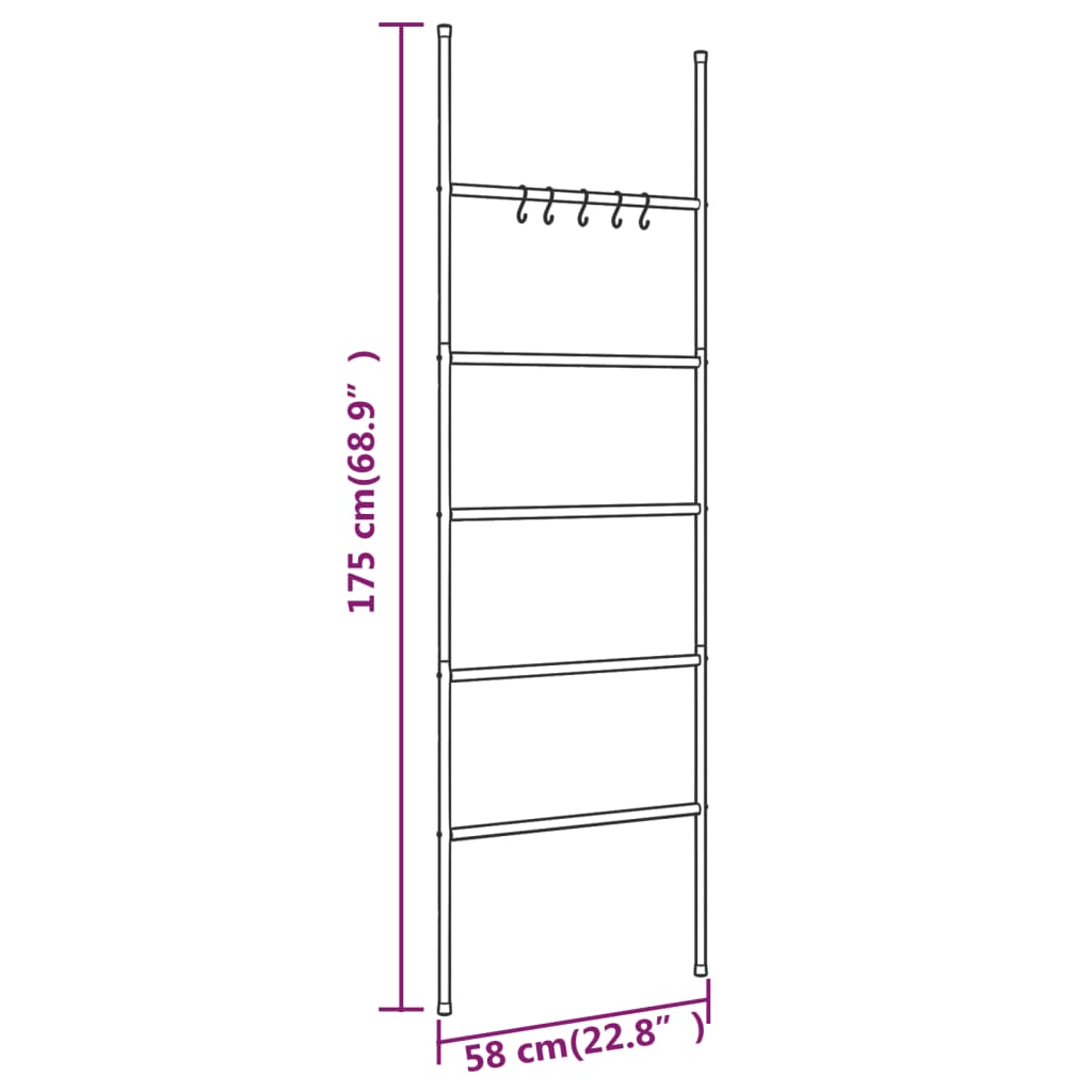 vidaXL Toallero en escalera con 5 niveles hierro negro 58x175 cm