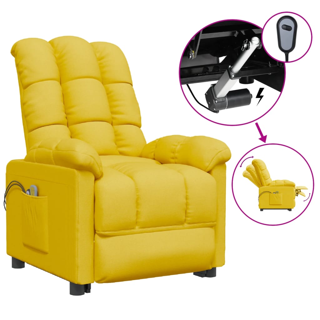 vidaXL Sillón de masaje eléctrico y reclinable tela amarillo