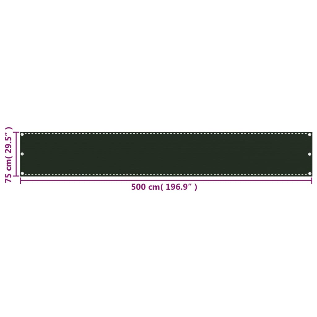 vidaXL Toldo para balcón HDPE verde oscuro 75x500 cm