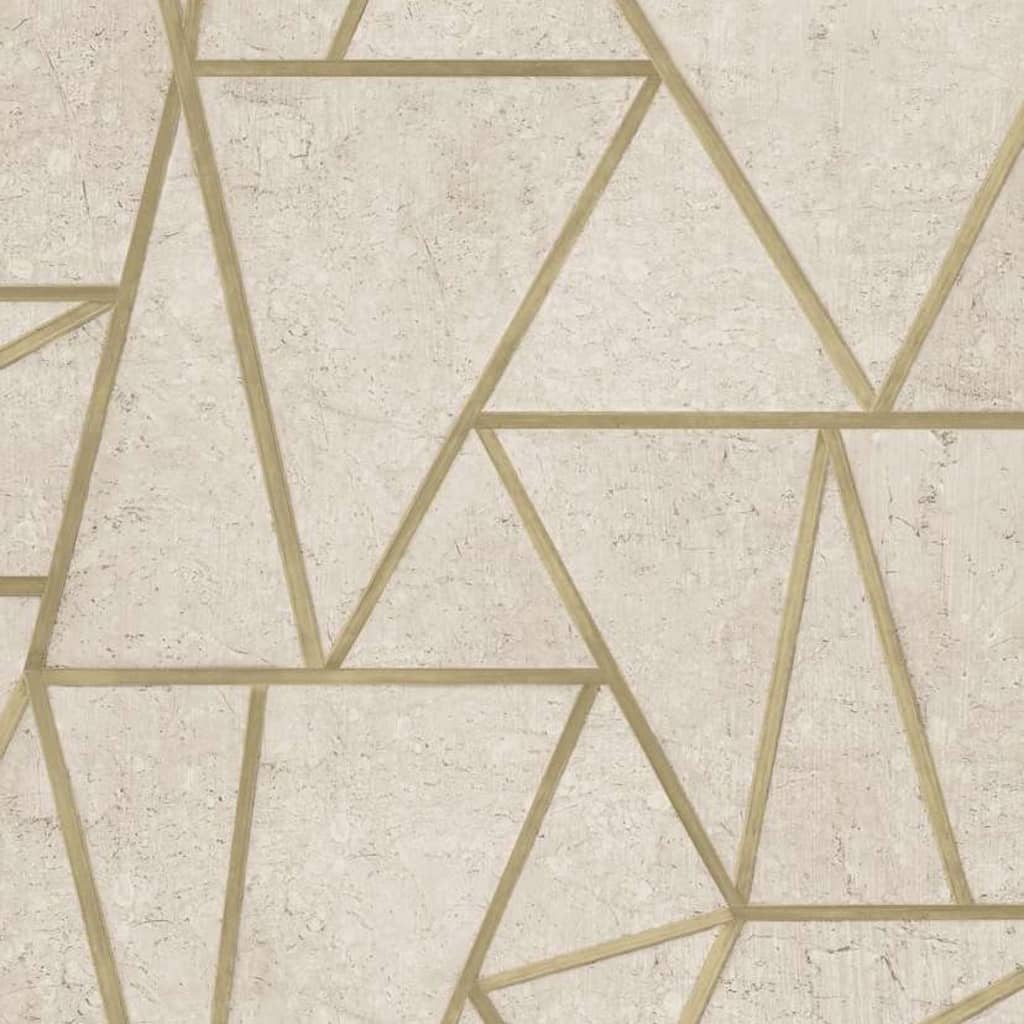 DUTCH WALLCOVERINGS Papel pintado triángulos beige y dorado