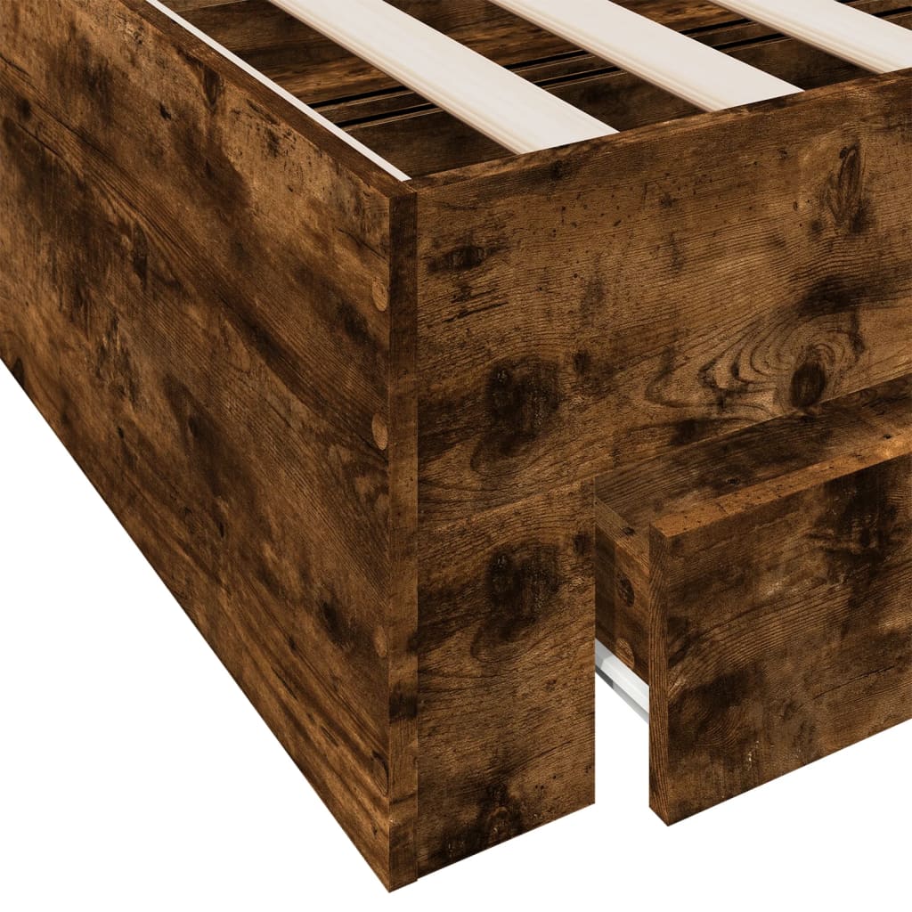 vidaXL Cama con cajones madera de ingeniería roble ahumado 90x190 cm