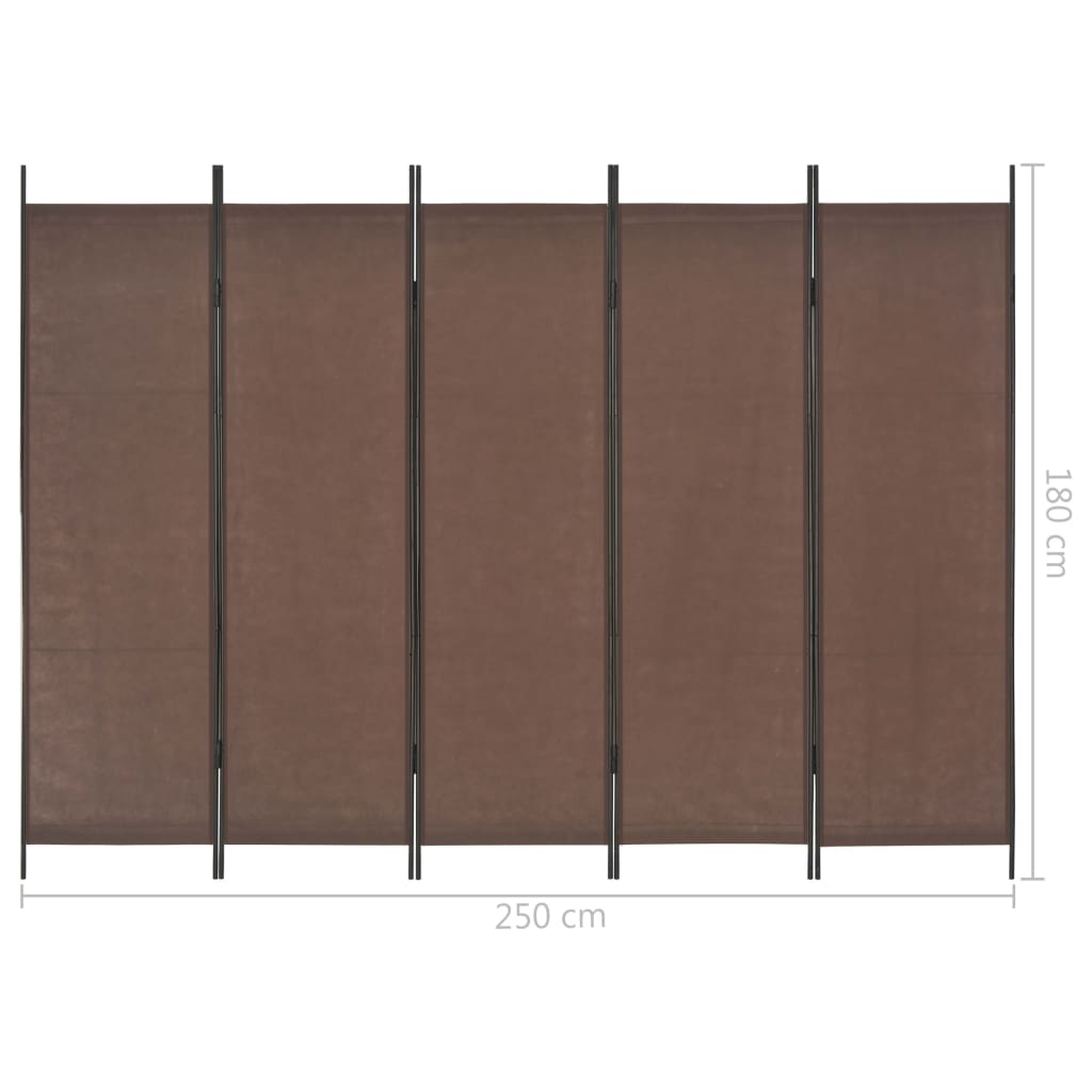 vidaXL Biombo de 5 paneles marrón 250x180 cm