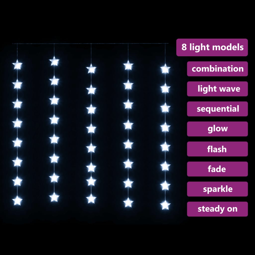 vidaXL Cortina de luces estrellas 200 LEDs blanco frío 8 funciones
