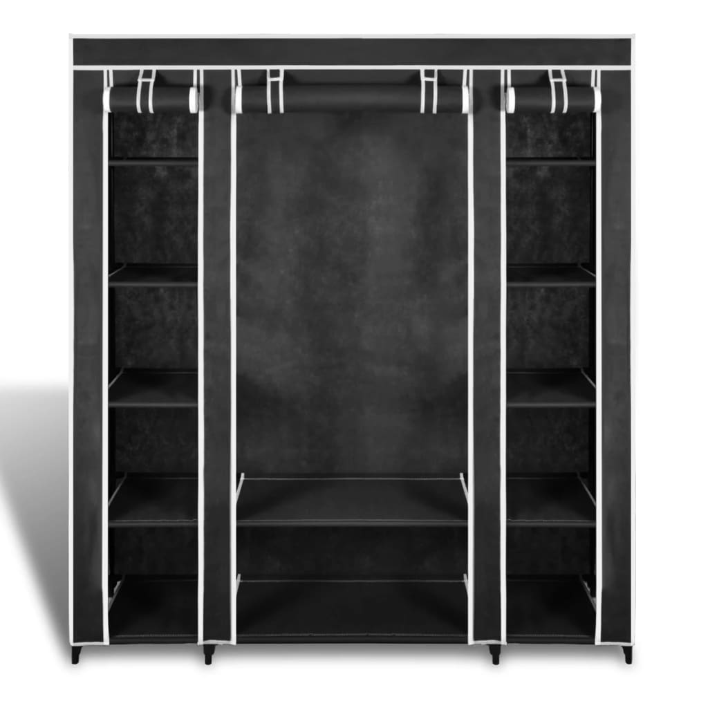vidaXL Armario de tela compartimentos y varillas negro 45x150x176 cm