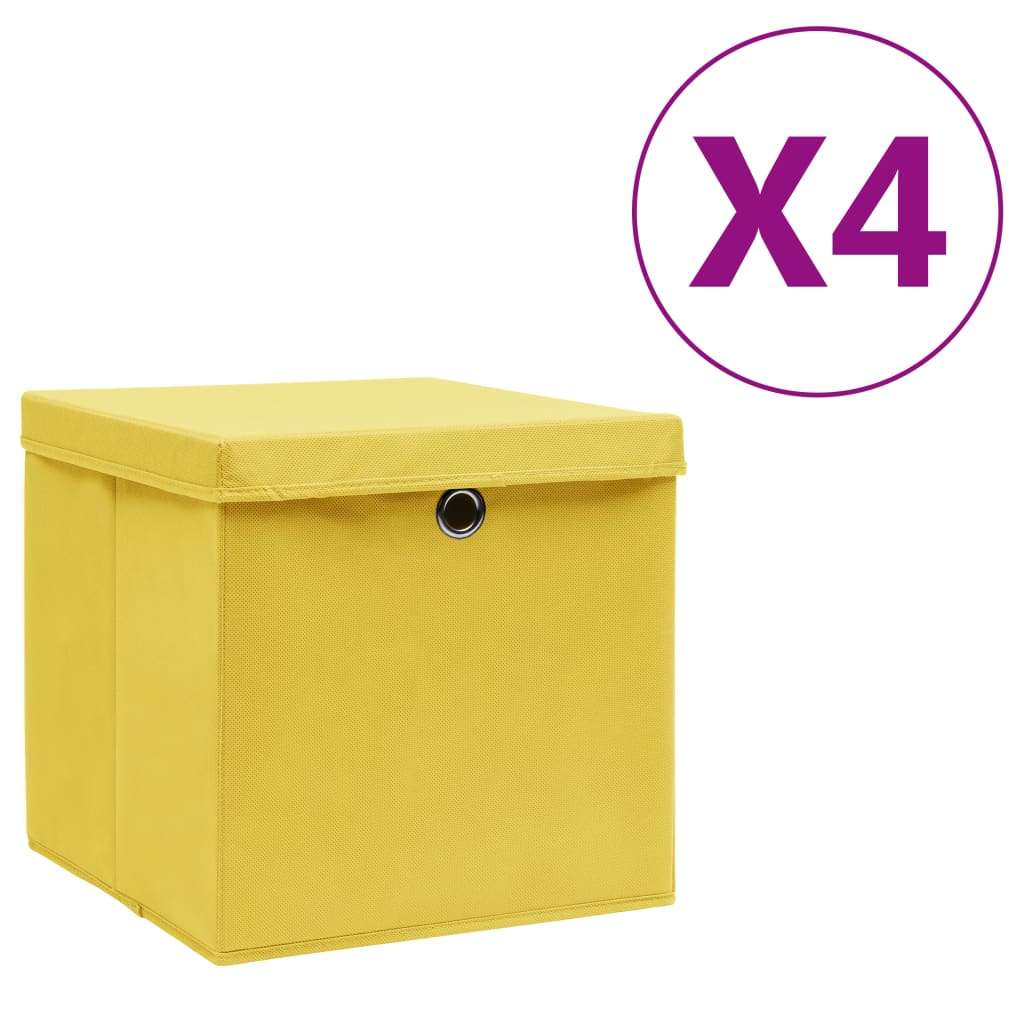 vidaXL Cajas de almacenaje con tapas 4 uds amarillo 28x28x28 cm