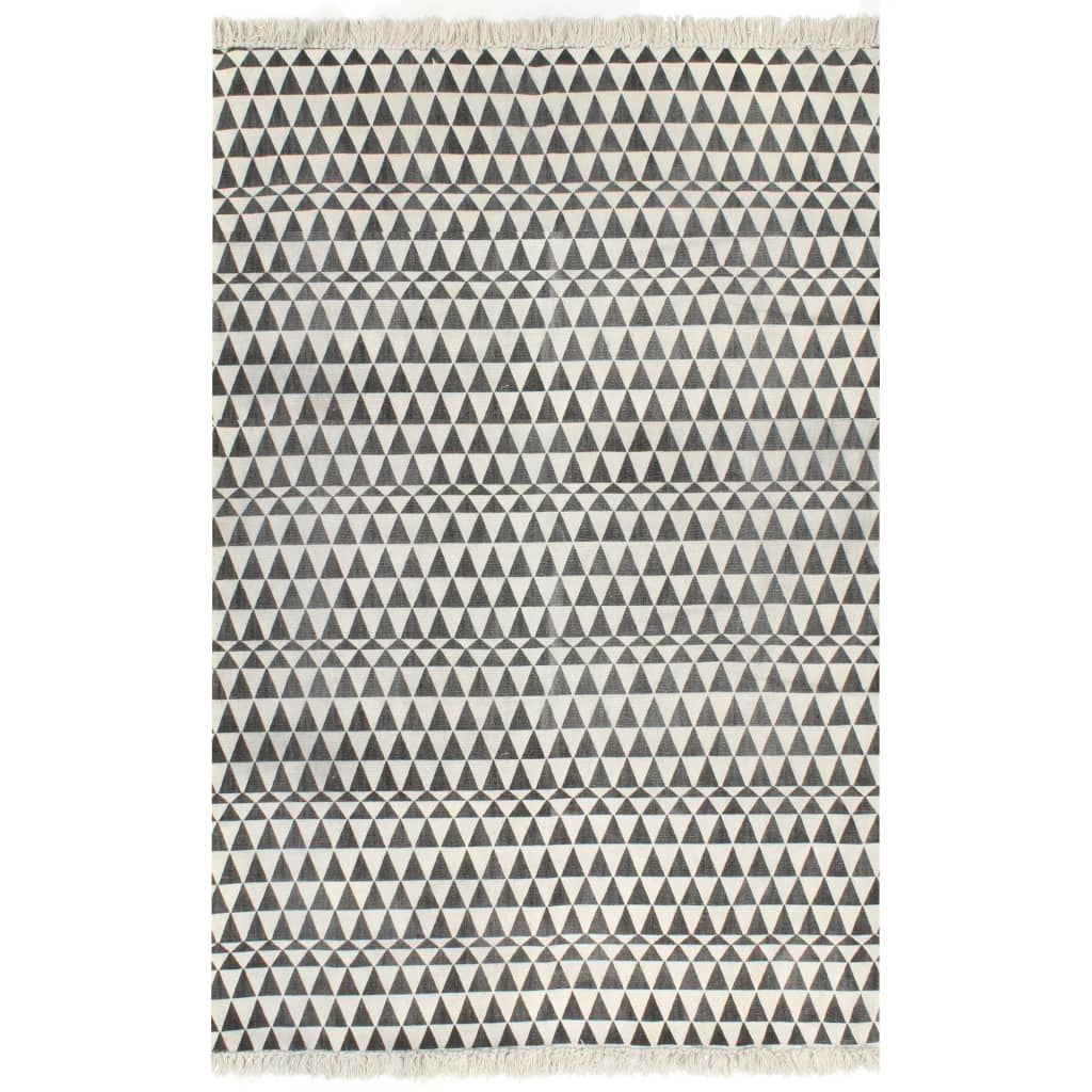 vidaXL Alfombra de algodón Kilim 120x180 cm estampado negro/blanco