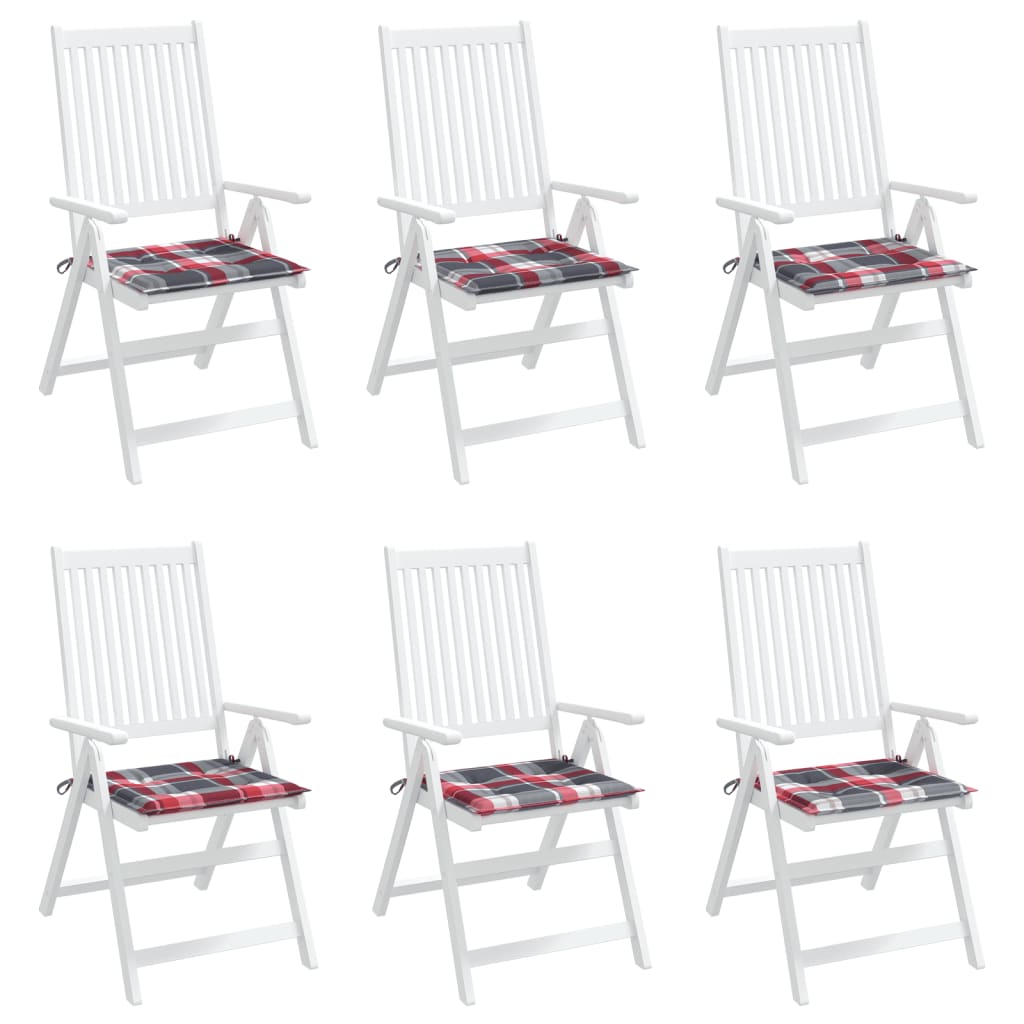 vidaXL Cojines de silla de jardín 6 uds tela a cuadros rojo 40x40x3 cm