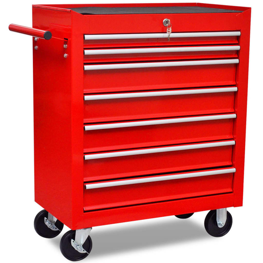 vidaXL Carrito caja de herramientas 7 cajones rojo