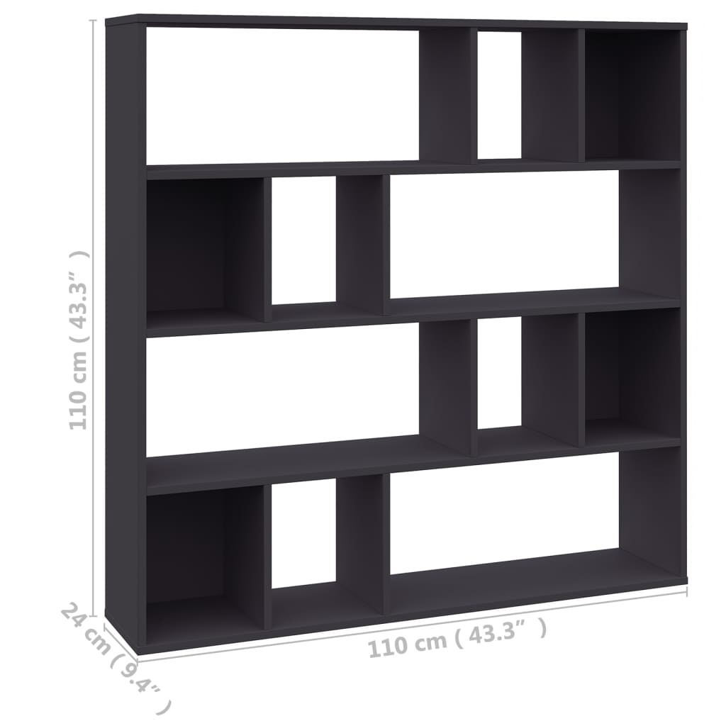 vidaXL Divisor/estantería de espacio contrachapada gris 110x24x110cm