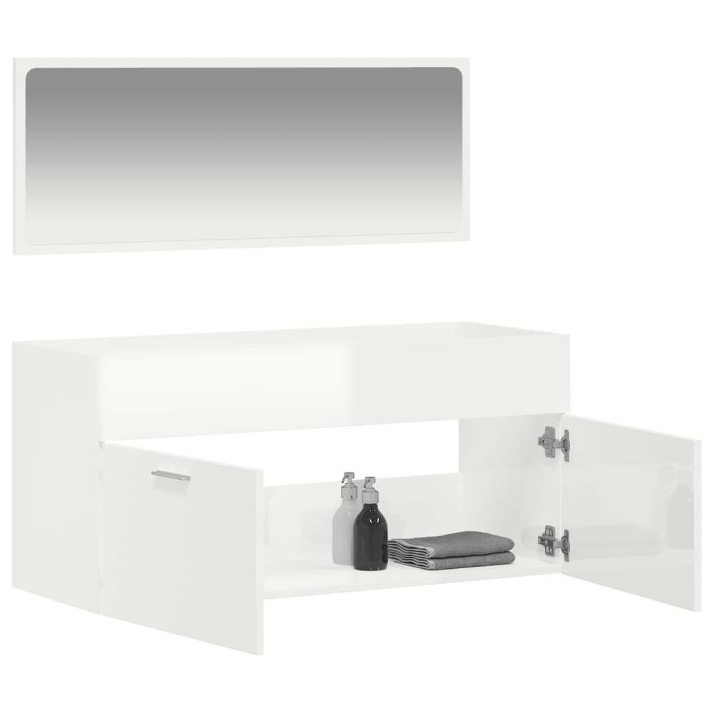 vidaXL Armario de baño con espejo madera de ingeniería blanco brillo