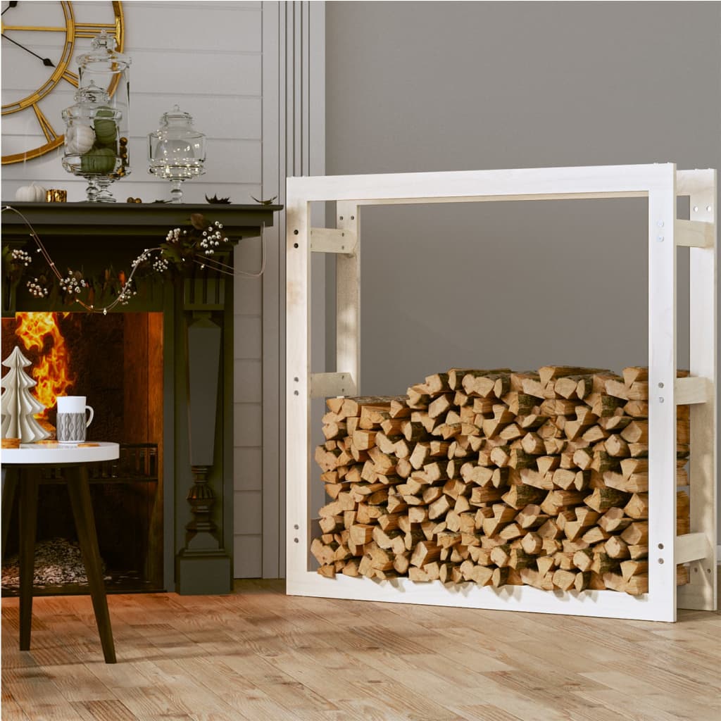 vidaXL Estante para leña madera maciza de pino blanco 100x25x100 cm